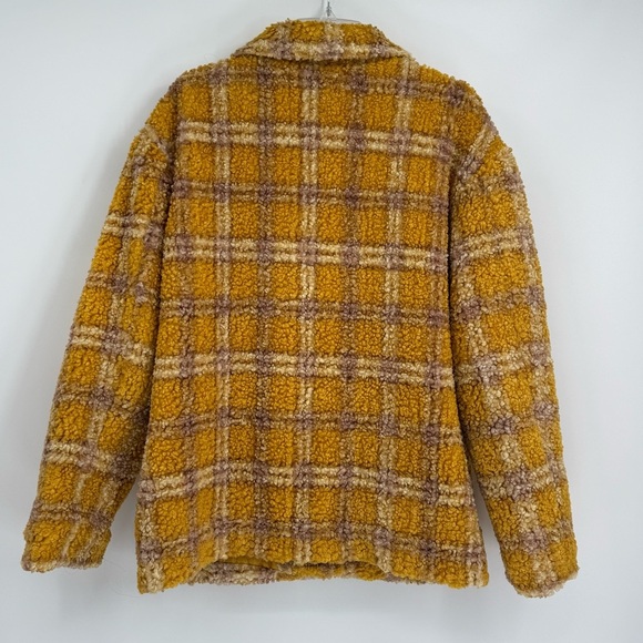 Driftwood Ryan Plaid Sherpa Teddy Jacket Women’s Gold Size Medium Button Front - Picture 9 of 11